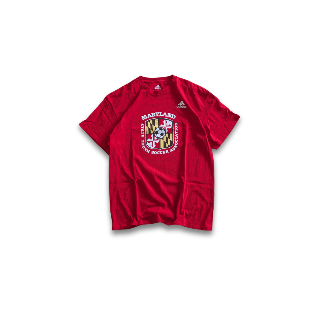 Adidas Maryland State YouTh Soccer Association T-Shirt in rot mit Brustlogo, Größe M