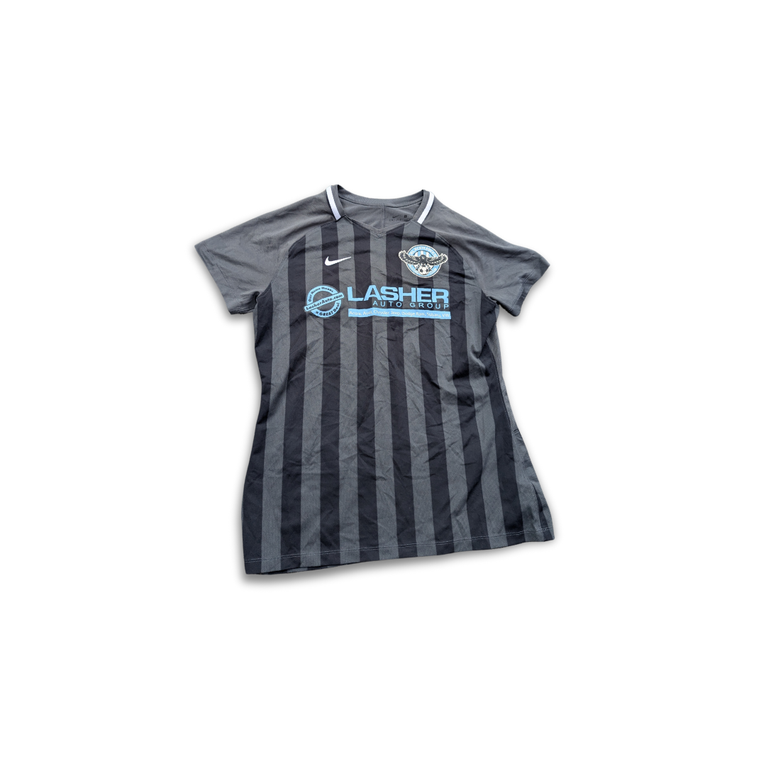 Graues Nike Blackhawks Soccer Club Trikot Large mit schwarzen Längsstreifen