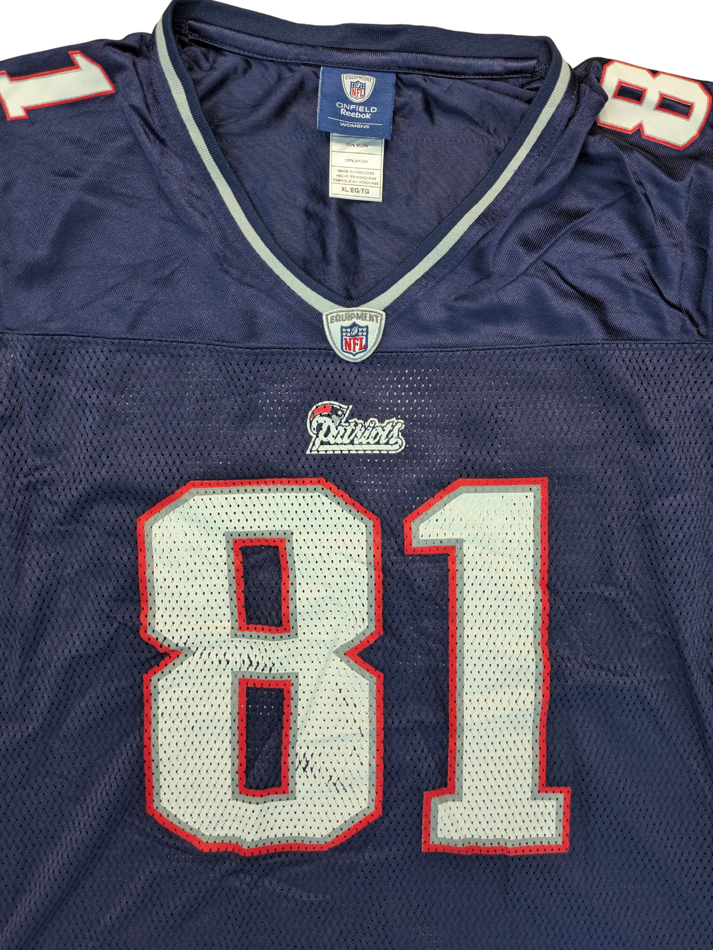 Reebok NFL New England Patriots Jersey 2008 Navy Womens XL (fits S) Moss 81