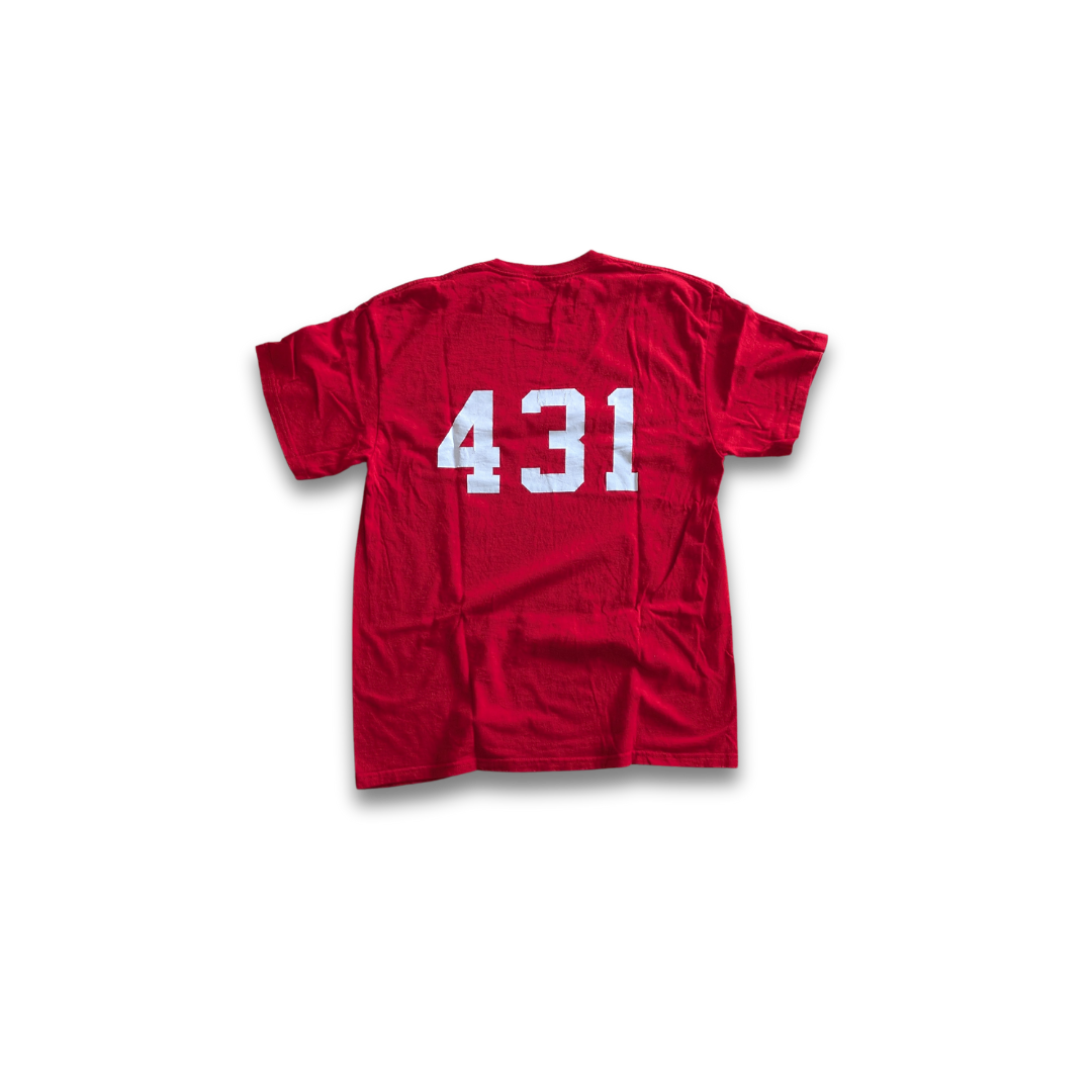 Adidas Maryland State YouTh Soccer Association T-Shirt in rot mit weißer Rückennumer "431", Größe M