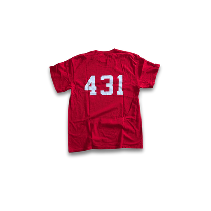 Adidas Maryland State YouTh Soccer Association T-Shirt in rot mit weißer Rückennumer "431", Größe M
